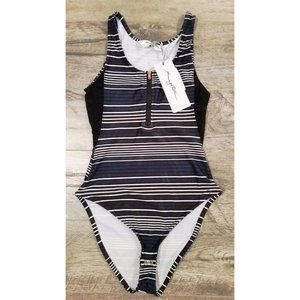 X BY GOTTEX One Piece BODYSUIT Stripe ZIP FRONT XGT-908B ( XS )